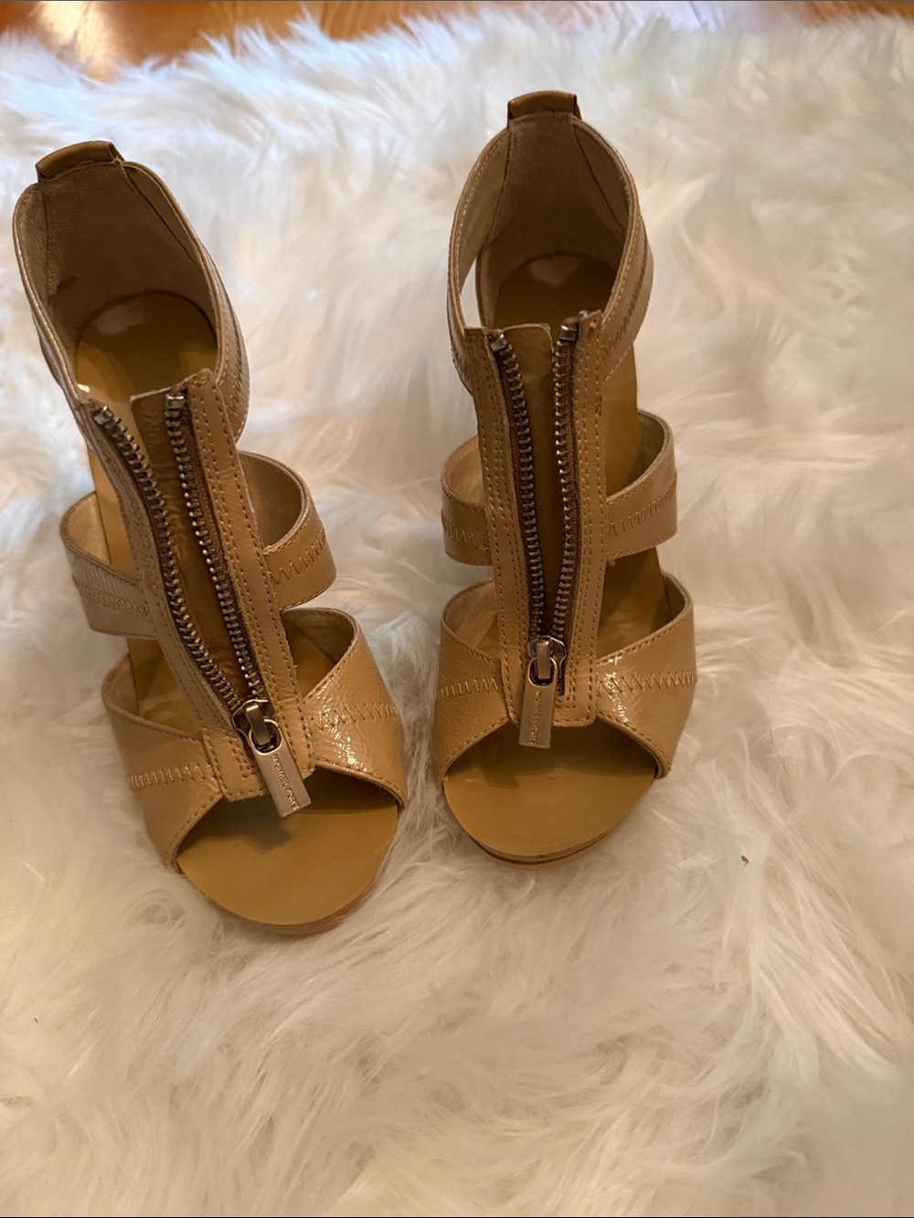 Michael Kors Tan Front-Zip Strappy High Heel Sandals